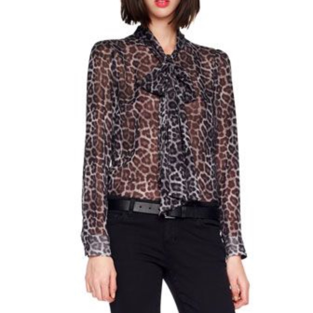Michael Kors Printed Tie-Neck Blouse